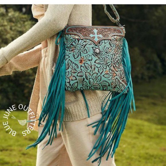 Myra Bag Handbags - HAND TOOLED LEATHER FRINGE PURSE BY MYRA BAG